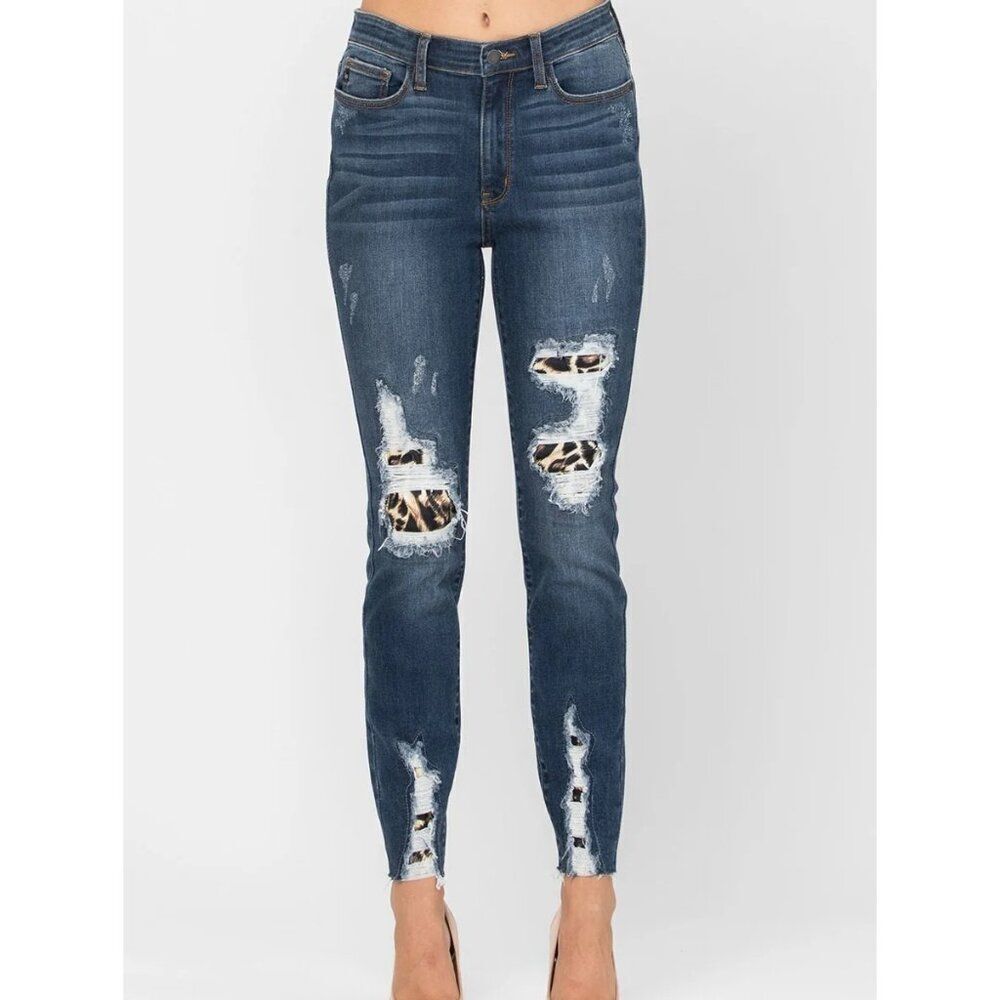NWT Judy Blue Curvy Miranda High Waist Leopard‎ Patch Skinny Size 5/27